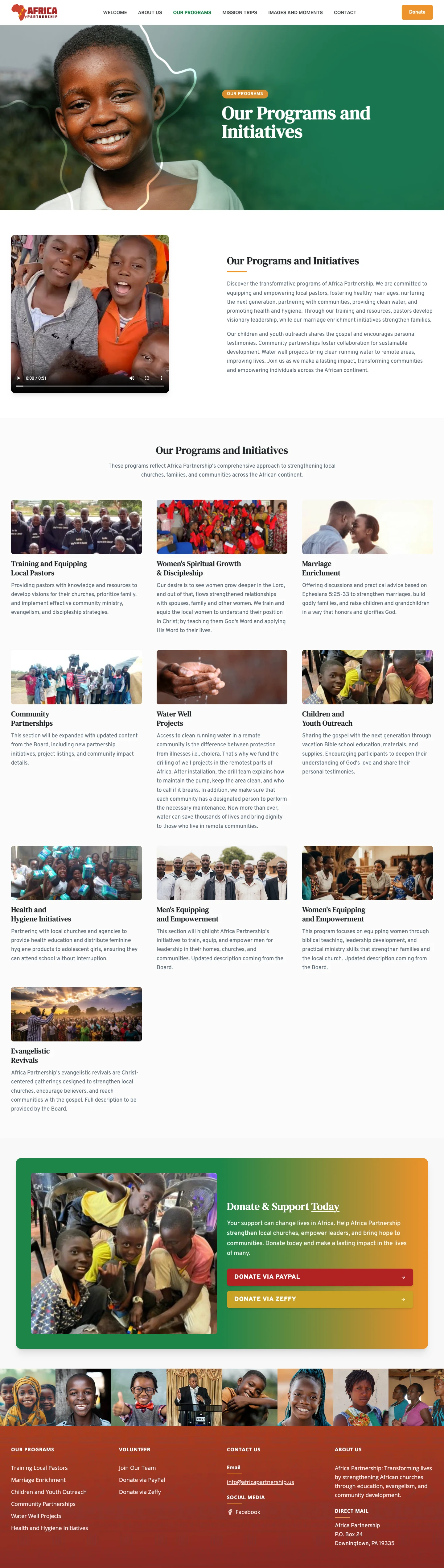 Africa Partnership programs page screenshot
