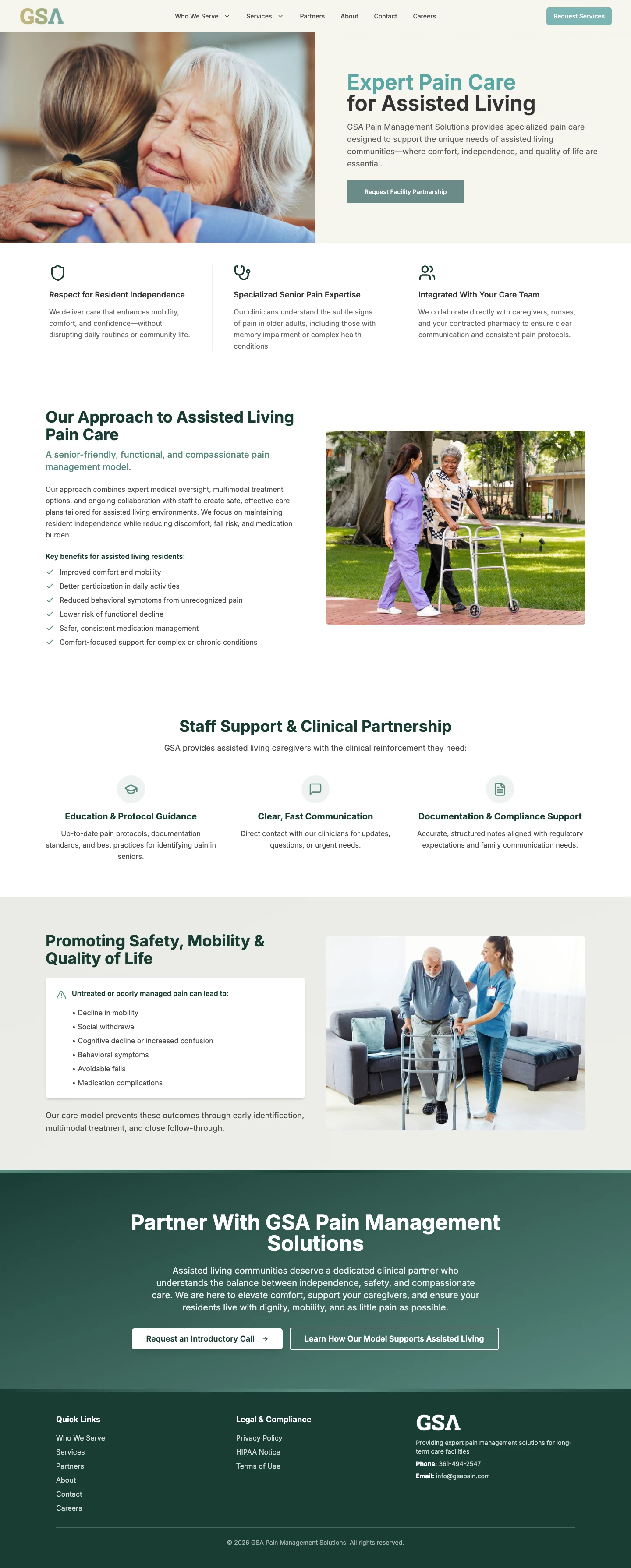 GSA assisted living page screenshot