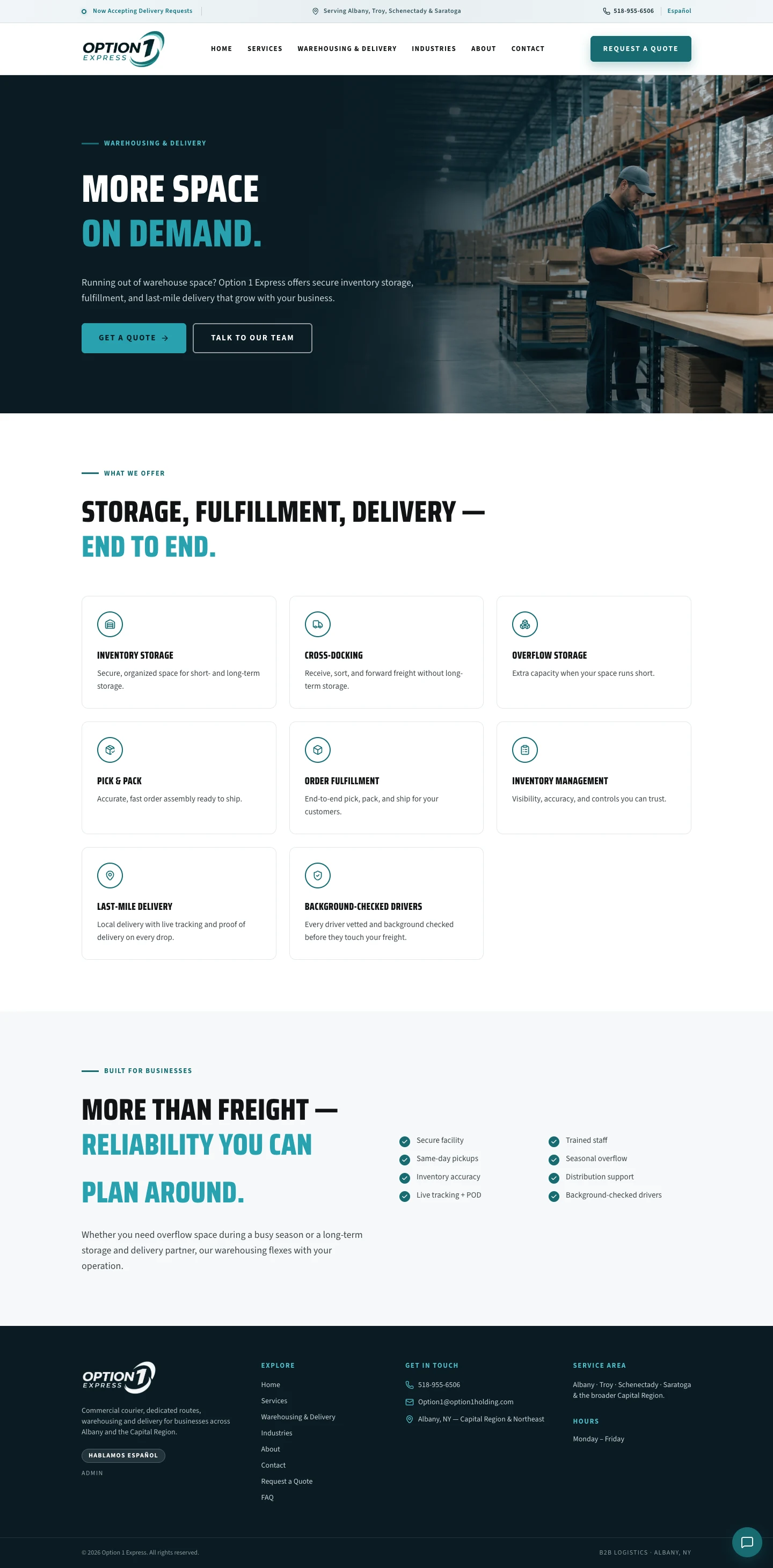 Option 1 Express services page screenshot