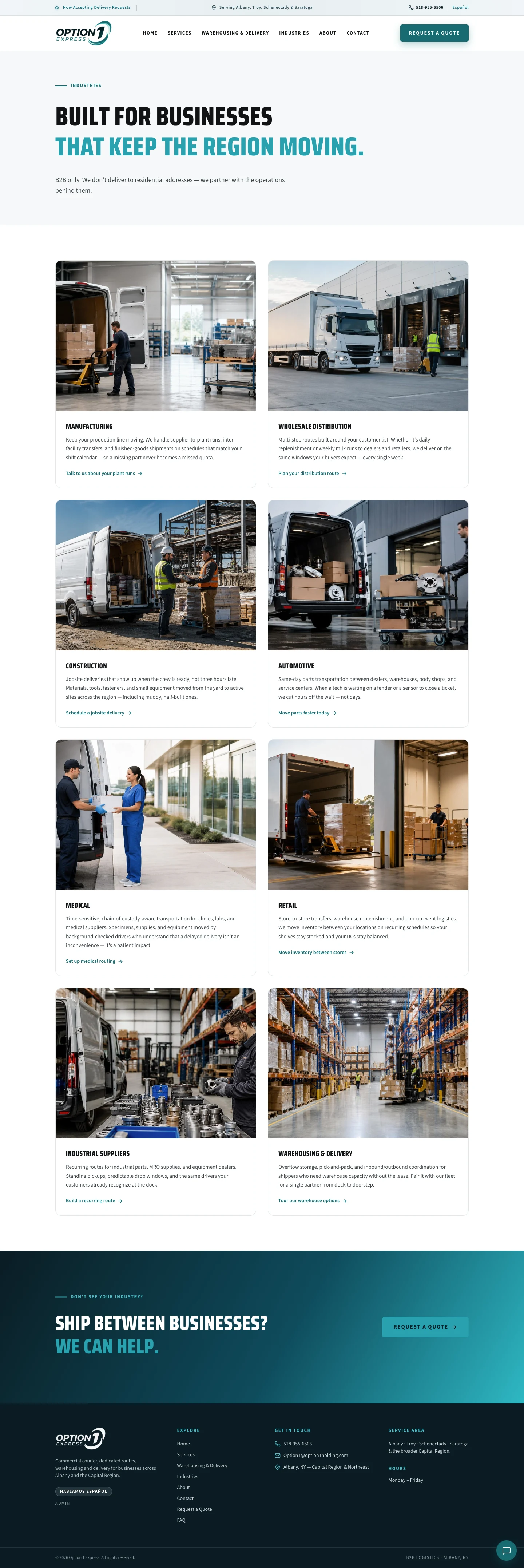 Option 1 Express warehousing and delivery page screenshot