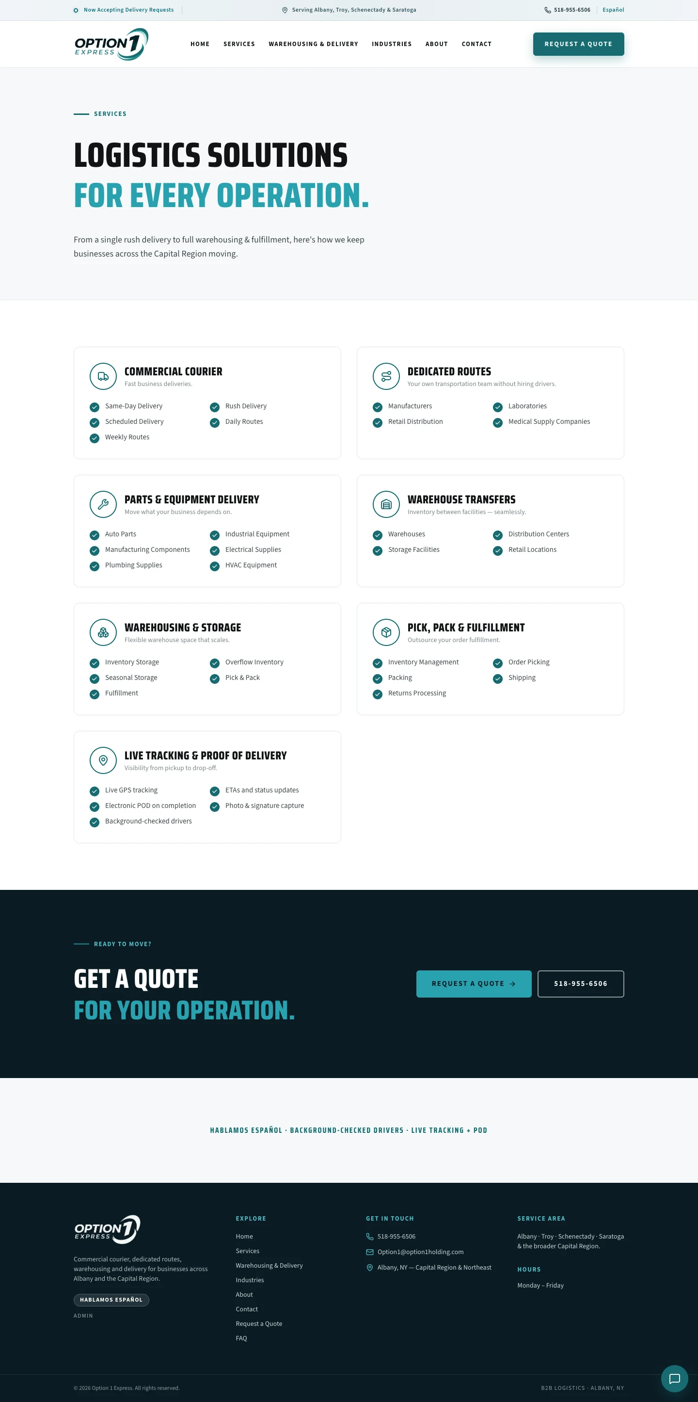 Option 1 Express industries page screenshot