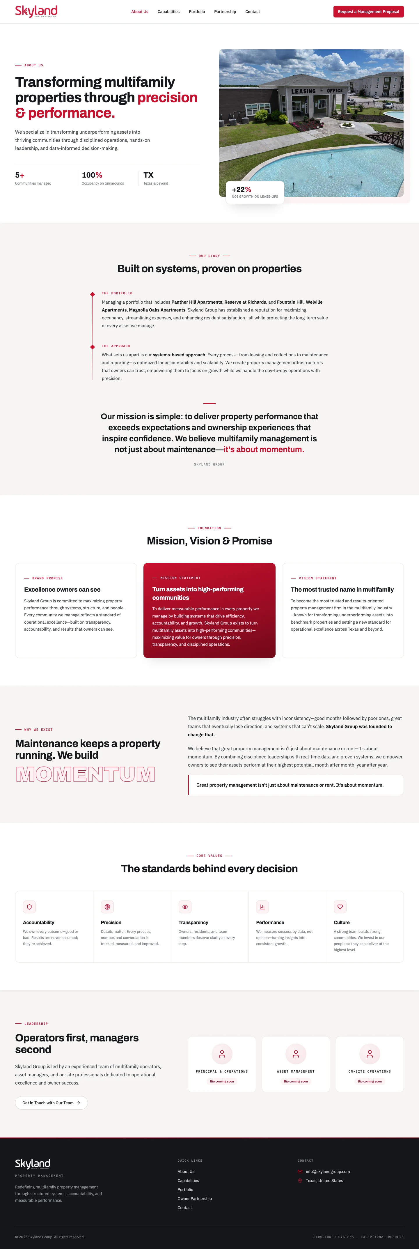 Skyland Property Management about page screenshot
